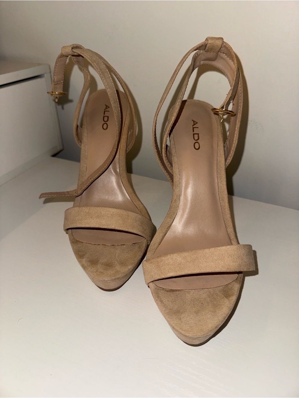 Aldo Nude Suede Ankle-Strap Heels - Size 7.5